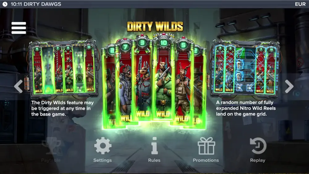 Dirty Dawgs Dirty-Wilds-Feature mit vollen Wild-Walzen