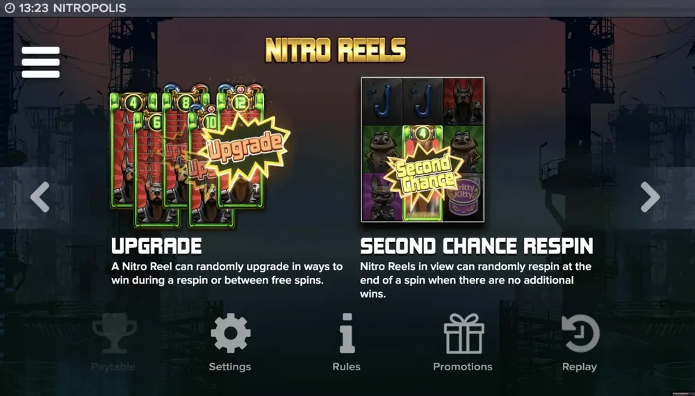 Nitro Reels in Nitropolis – Walzen mit Größenanzeige 4, 12 und 6