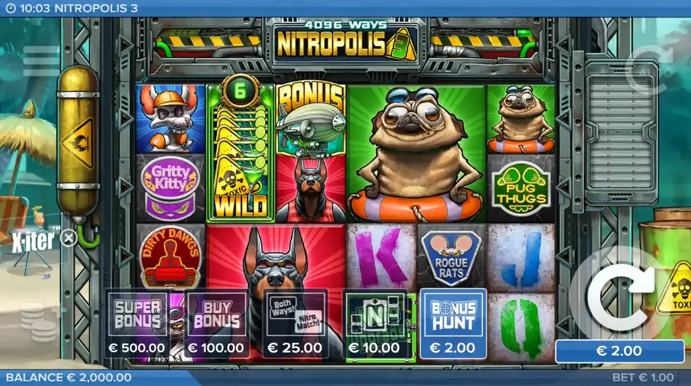 Nitropolis 3 X-iter-Menü mit Kaufoptionen