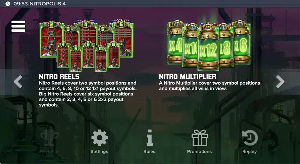 Nitropolis 4 Nitro Reels mit Multiplikatoren