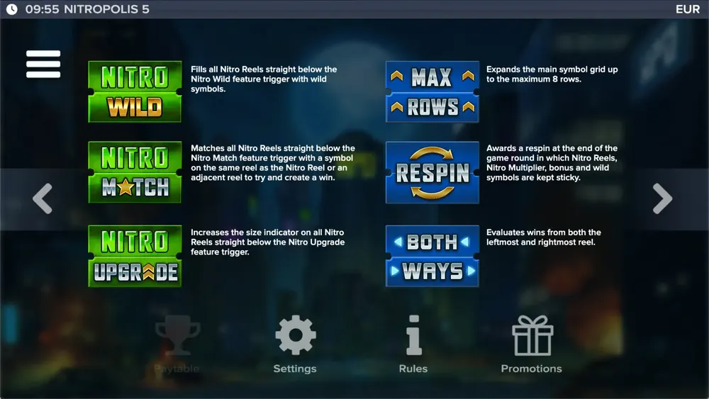 Nitropolis 5 Nitro-Features Max Rows und Respin
