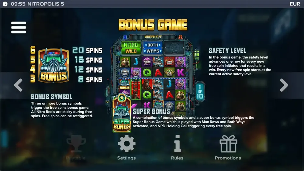 Nitropolis 5 Super Bonus mit Sicherheitsstufe